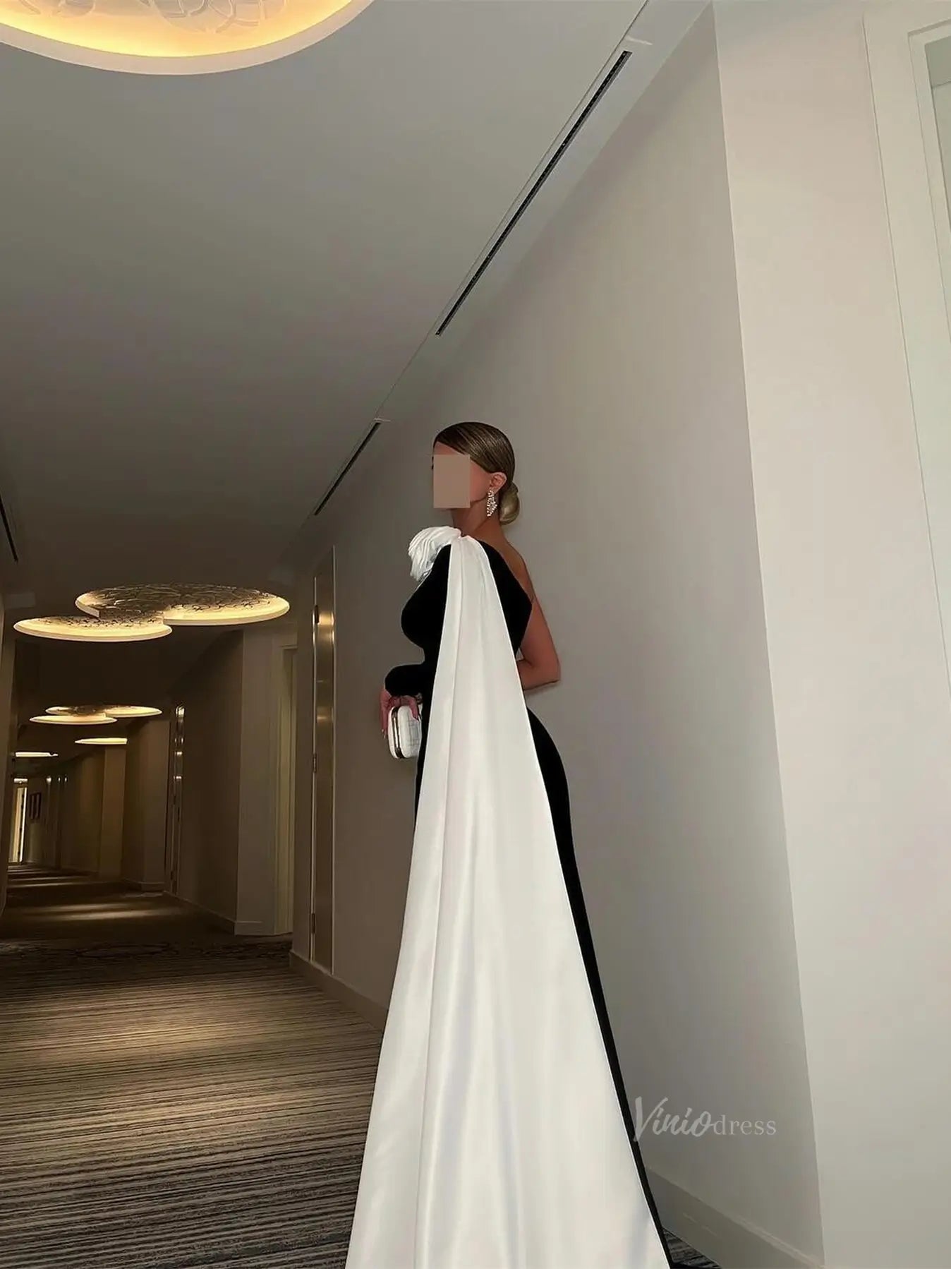 Black and White Sheath Prom Dresses with Watteau Train & 3D Flower - FD5263-prom dresses 2025 -Viniodress-Black-Custom Size-