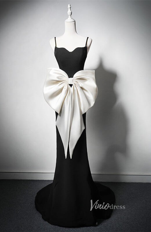 Black Bow Tie Prom Dresses Spaghetti Strap Formal Dress AD1211-prom dresses 2025 -Viniodress-Black-Custom Size-