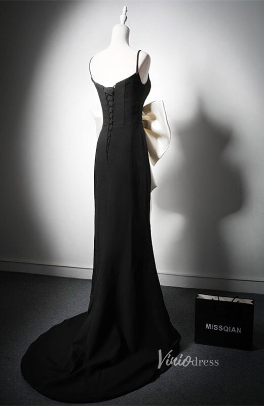 Black Bow Tie Prom Dresses Spaghetti Strap Formal Dress AD1211-prom dresses 2025 -Viniodress-Black-Custom Size-