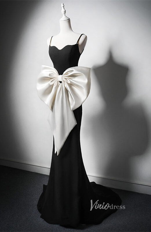 Black Bow Tie Prom Dresses Spaghetti Strap Formal Dress AD1211 Viniodress Black Bow Tie Prom Dresses Spaghetti Strap Formal Dress AD1211 Viniodress