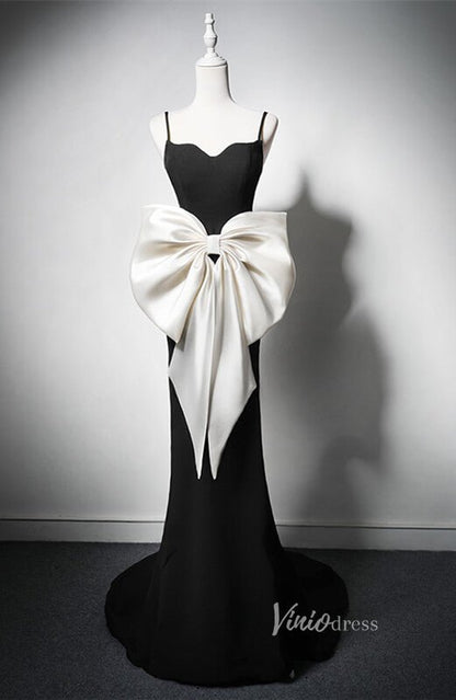 Black Bow Tie Prom Dresses Spaghetti Strap Formal Dress AD1211-prom dresses 2025 -Viniodress-Black-Custom Size-
