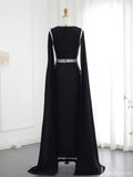 Prom Dress 2025 Black Caped Evening Gown Beaded Floral Wedding Guest Dresses FD1429-unique prom dresses-Black-US 2-Viniodress