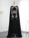 Prom Dress 2025 Black Caped Evening Gown Beaded Floral Wedding Guest Dresses FD1429-unique prom dresses-Black-US 2-Viniodress