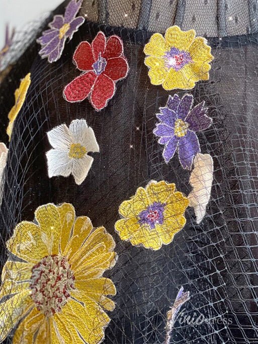 Black Floral Lace Applique Prom Dresses Spaghetti Strap Formal Dress AD1116-prom dresses 2025 -Viniodress-Black-Custom Size-