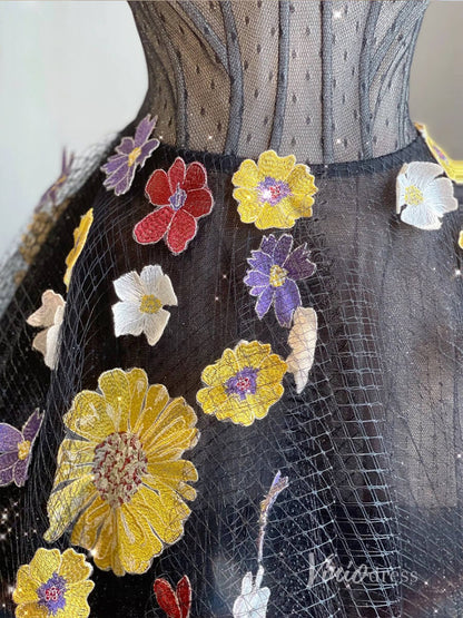 Black Floral Lace Applique Prom Dresses Spaghetti Strap Formal Dress AD1116-prom dresses 2025 -Viniodress-Black-Custom Size-