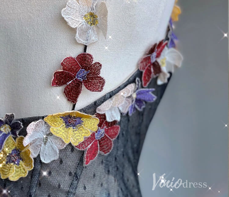 Black Floral Lace Applique Prom Dresses Spaghetti Strap Formal Dress AD1116-prom dresses 2025 -Viniodress-Black-Custom Size-