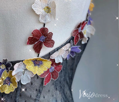 Black Floral Lace Applique Prom Dresses Spaghetti Strap Formal Dress AD1116-prom dresses 2025 -Viniodress-Black-Custom Size-