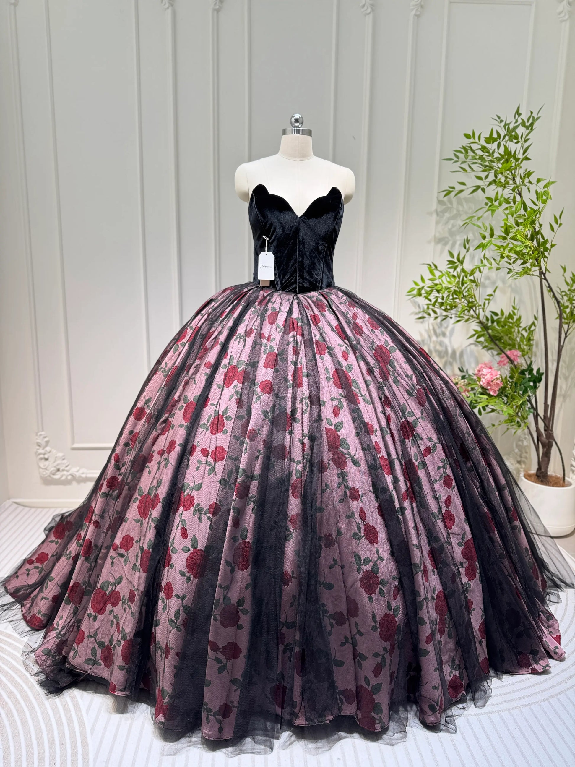Black Floral Satin Quinceanera Dress Off the Shoulder Formal Dress FD3249-prom dresses 2025 -Viniodress-Black-Custom Size-