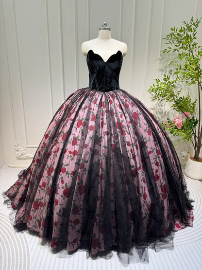 Black Floral Satin Quinceanera Dress Off the Shoulder Formal Dress FD3249-prom dresses 2025 -Viniodress-Black-Custom Size-