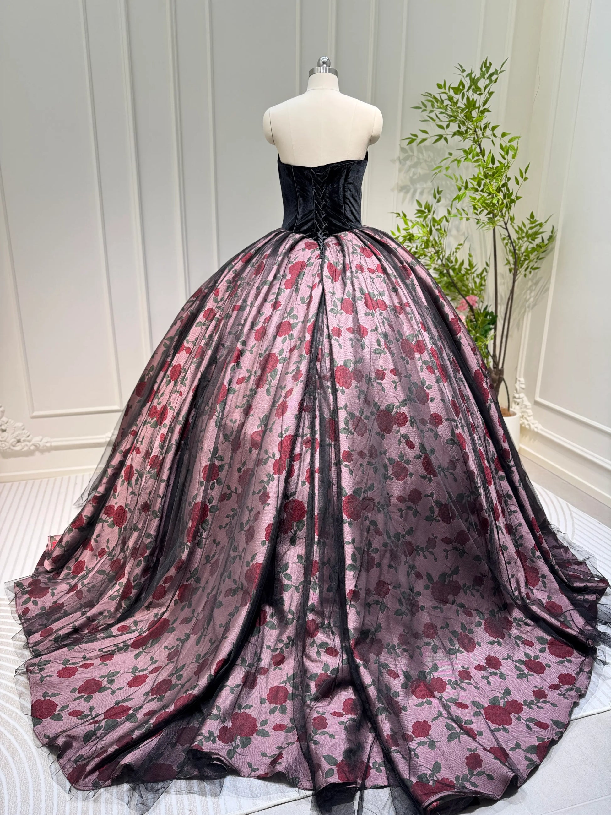 Black Floral Satin Quinceanera Dress Off the Shoulder Formal Dress FD3249-prom dresses 2025 -Viniodress-Black-Custom Size-