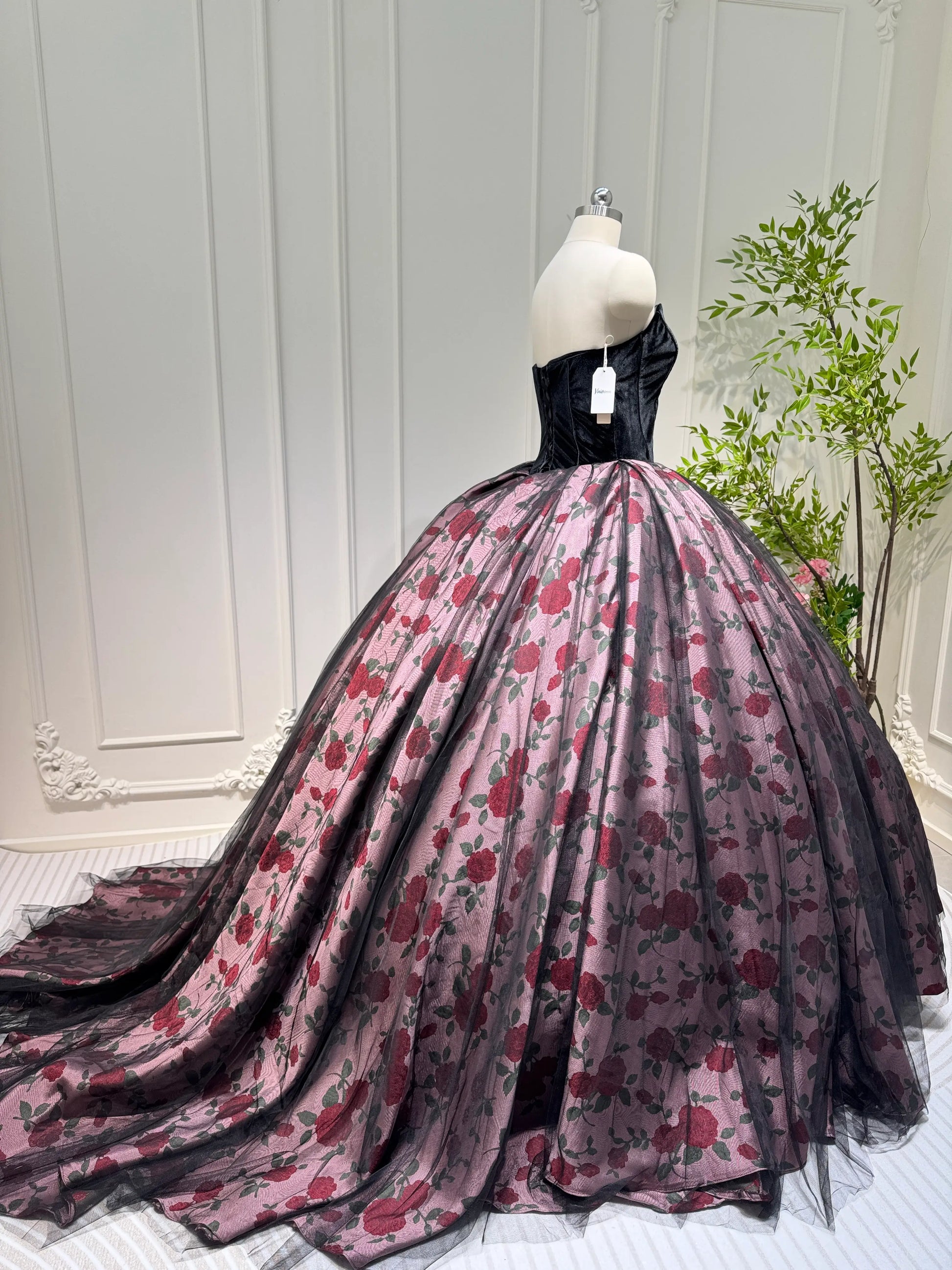 Black Floral Satin Quinceanera Dress Off the Shoulder Formal Dress FD3249-prom dresses 2025 -Viniodress-Black-Custom Size-