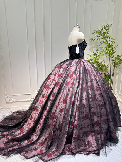 Black Floral Satin Quinceanera Dress Off the Shoulder Formal Dress FD3249-prom dresses 2025 -Viniodress-Black-Custom Size-