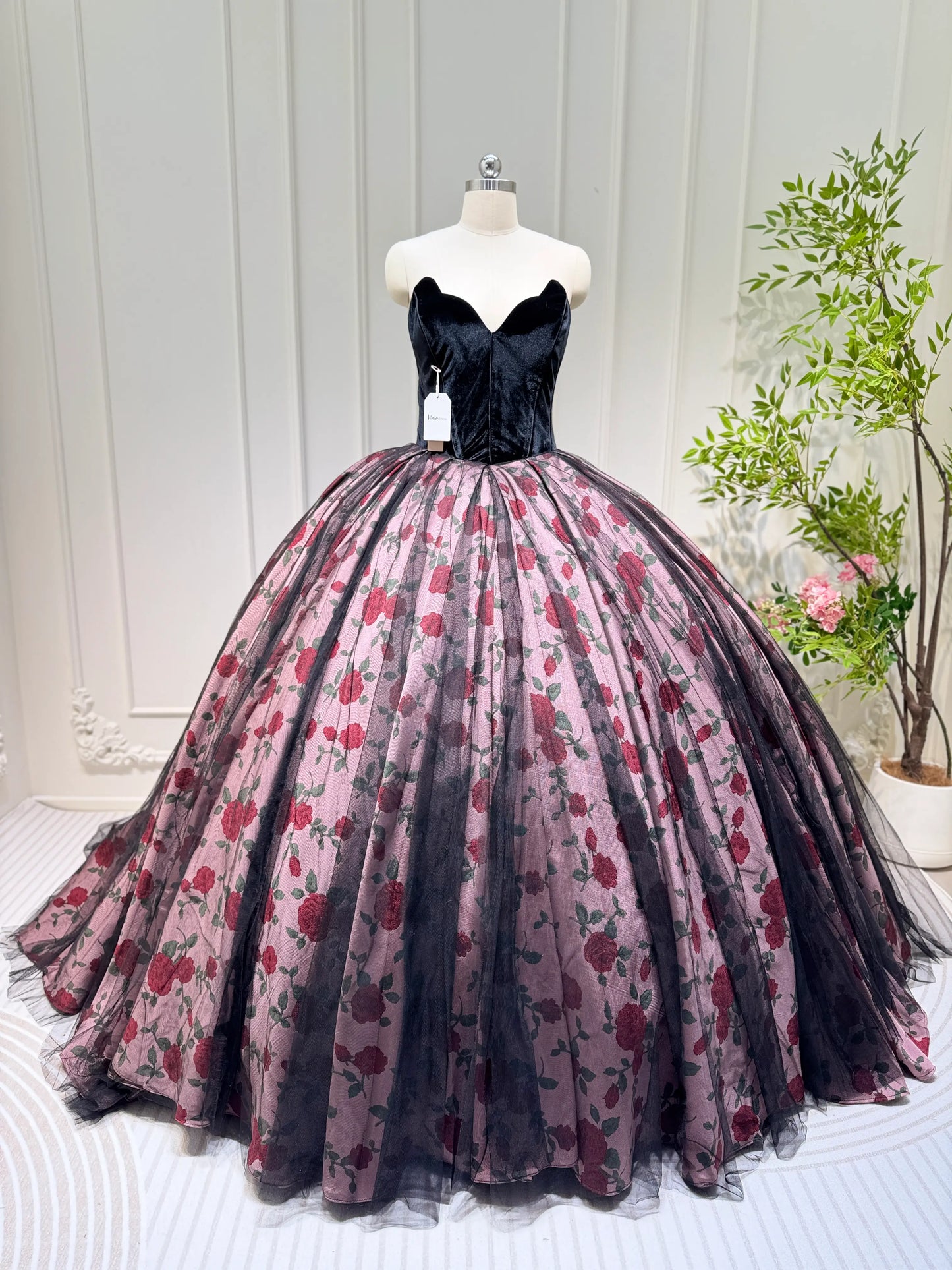 Black Floral Satin Quinceanera Dress Off the Shoulder Formal Dress FD3249-prom dresses 2025 -Viniodress-Black-Custom Size-