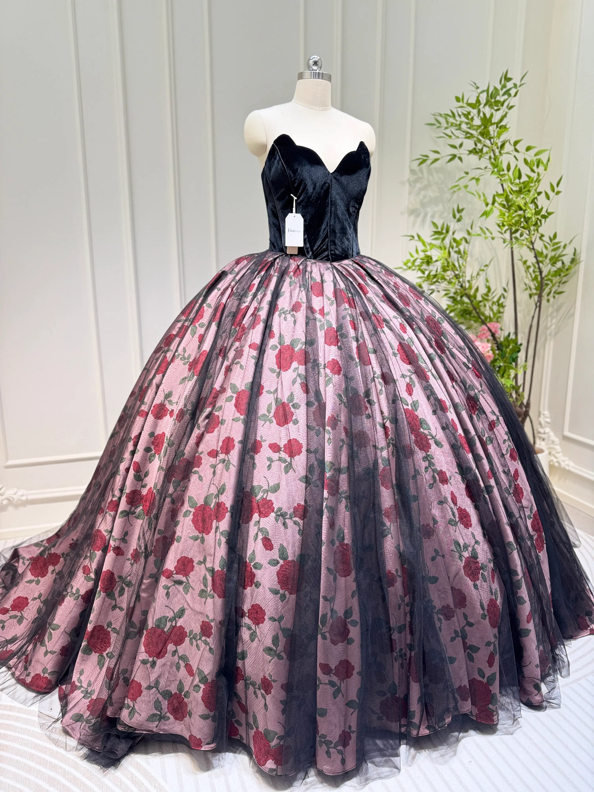 Black Floral Satin Quinceanera Dress Off the Shoulder Formal Dress FD3249-prom dresses 2025 -Viniodress-Black-Custom Size-