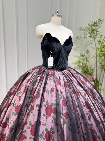 Black Floral Satin Quinceanera Dress Off the Shoulder Formal Dress FD3249-prom dresses 2025 -Viniodress-Black-Custom Size-