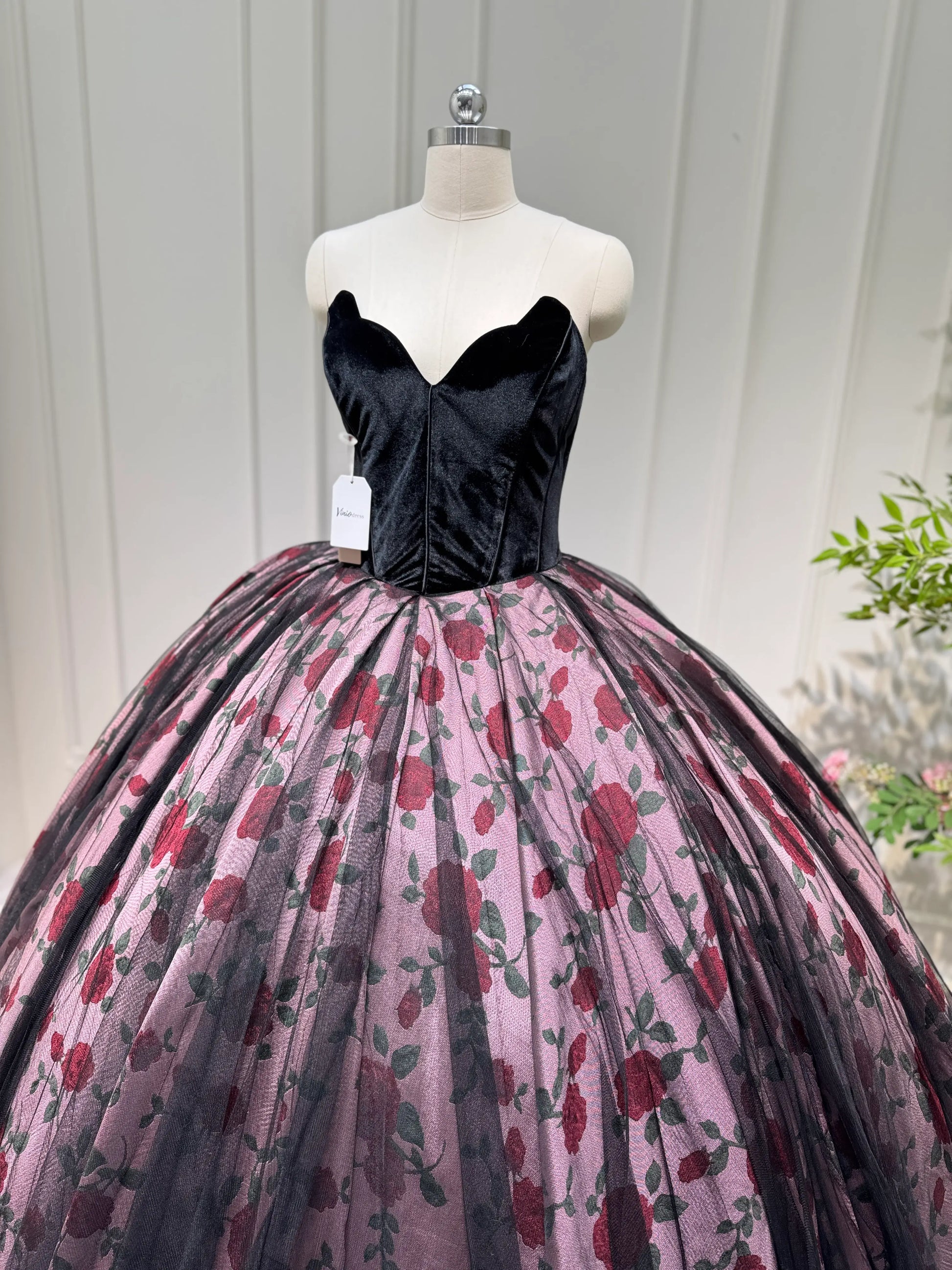 Black Floral Satin Quinceanera Dress Off the Shoulder Formal Dress FD3249-prom dresses 2025 -Viniodress-Black-Custom Size-