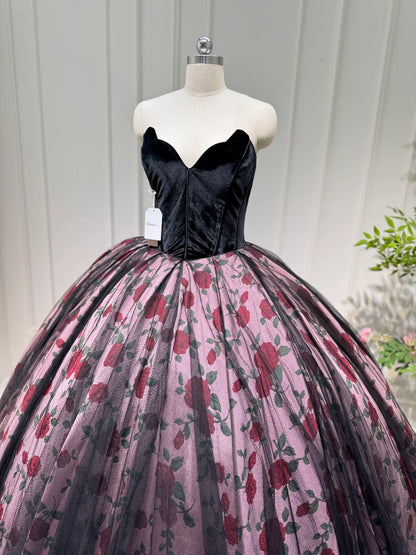 Black Floral Satin Quinceanera Dress Off the Shoulder Formal Dress FD3249-prom dresses 2025 -Viniodress-Black-Custom Size-