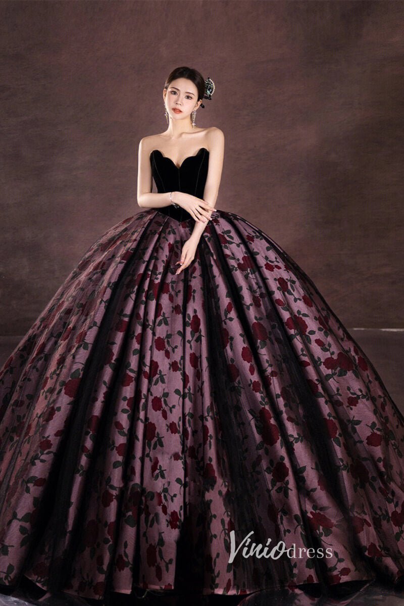 Black Floral Satin Quinceanera Dress Off the Shoulder Formal Dress FD3249-prom dresses 2025 -Viniodress-Black-Custom Size-
