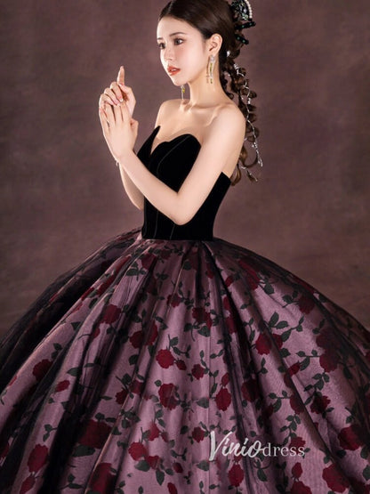 Black Floral Satin Quinceanera Dress Off the Shoulder Formal Dress FD3249-prom dresses 2025 -Viniodress-Black-Custom Size-