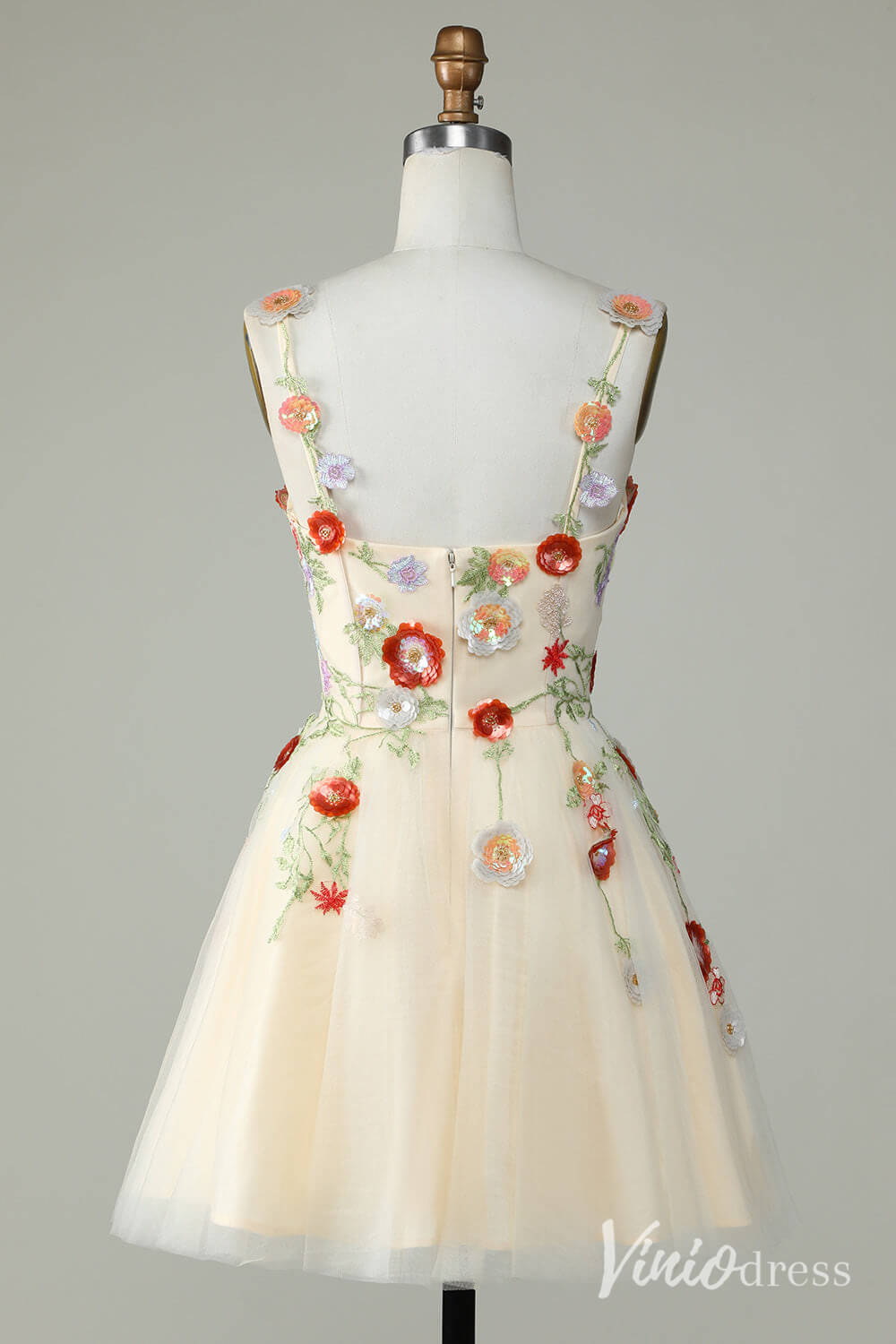 Black Floral Spaghetti Strap Homecoming Dresses Lace Applique Back to School Dress S24083-Homecoming Dresses 2025 -Viniodress-Black-Custom Size-