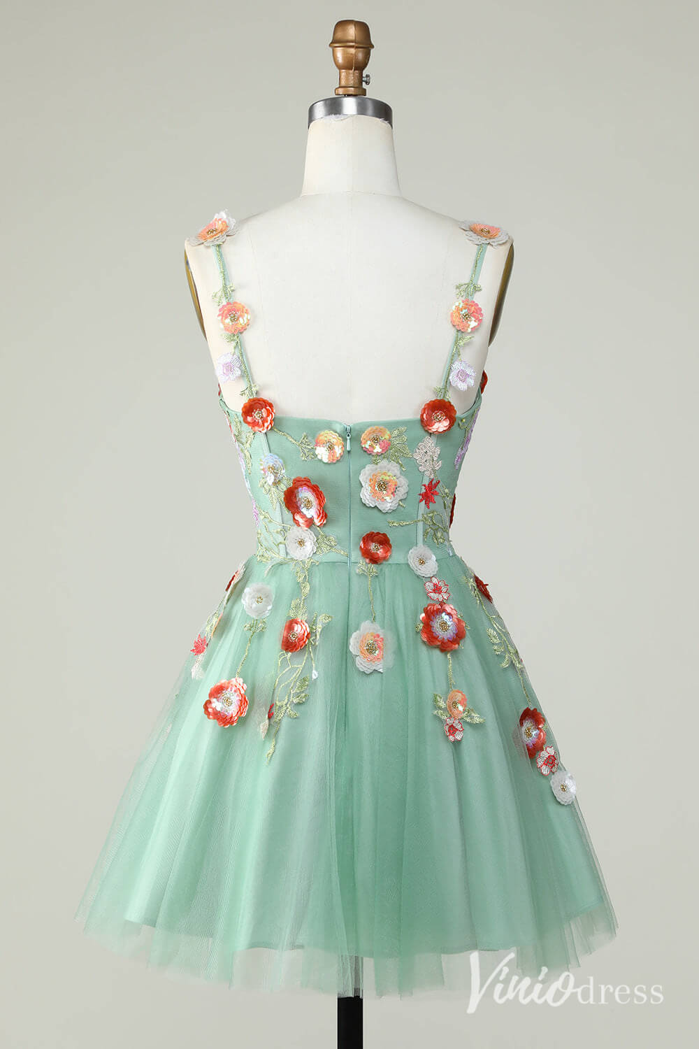 Black Floral Spaghetti Strap Homecoming Dresses Lace Applique Back to School Dress S24083-Homecoming Dresses 2025 -Viniodress-Black-Custom Size-