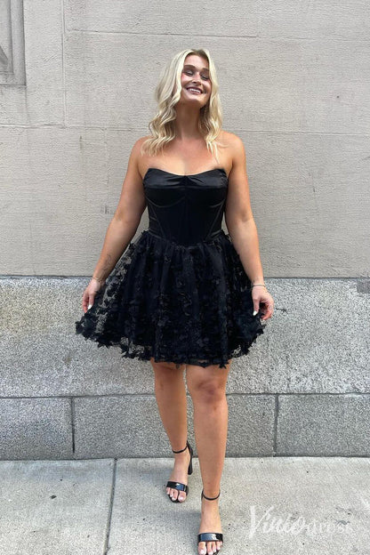Black Floral Sweetheart Homecoming Dresses Strapless Graduation Dress SD1649-Homecoming Dresses 2025 -Viniodress-Black-Custom Size-