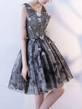 Short Prom Dresses 2025 Black & Gray Floral Homecoming Dresses with Corset Back SD1003B-homecoming dresses-Viniodress-As Picture-Custom Size-Viniodress