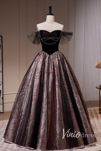Black Jacquard Satin Prom Dresses Off the Shoulder Formal Dress AD1049 Viniodress Black Jacquard Satin Prom Dresses Off the Shoulder Formal Dress AD1049 Viniodress