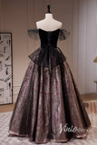 Black Jacquard Satin Prom Dresses Off the Shoulder Formal Dress AD1049-prom dresses-Viniodress-Viniodress