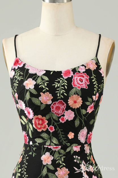 Black Lace Applique Homecoming Dresses Spaghetti Strap Bodycon Dress S24008-prom dresses 2025 -Viniodress-Black-Custom Size-