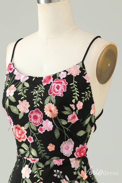 Black Lace Applique Homecoming Dresses Spaghetti Strap Bodycon Dress S24008-prom dresses 2025 -Viniodress-Black-Custom Size-