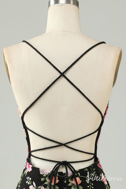 Black Lace Applique Homecoming Dresses Spaghetti Strap Bodycon Dress S24008-prom dresses 2025 -Viniodress-Black-Custom Size-