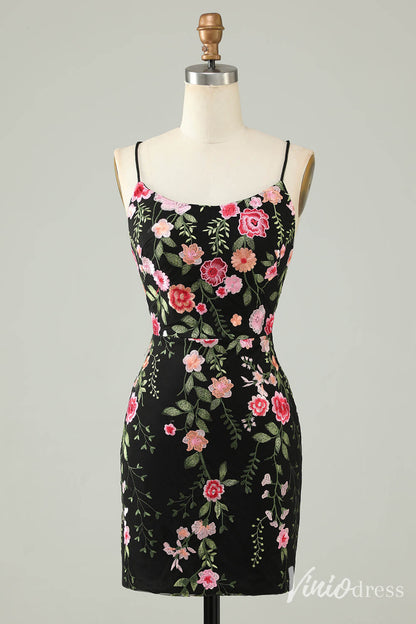 Black Lace Applique Homecoming Dresses Spaghetti Strap Bodycon Dress S24008-prom dresses 2025 -Viniodress-Black-Custom Size-