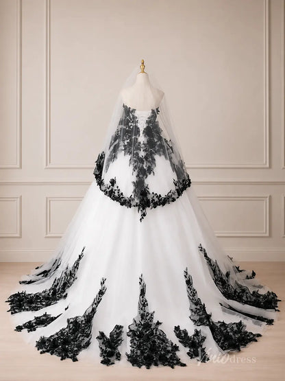 Black Lace Ball Gown Wedding Dress with 3D Floral Appliqués & Plunging Sweetheart Neckline – BK125-wedding dresses 2026-Viniodress-Black-Custom Size – Add Measurements in Cart-