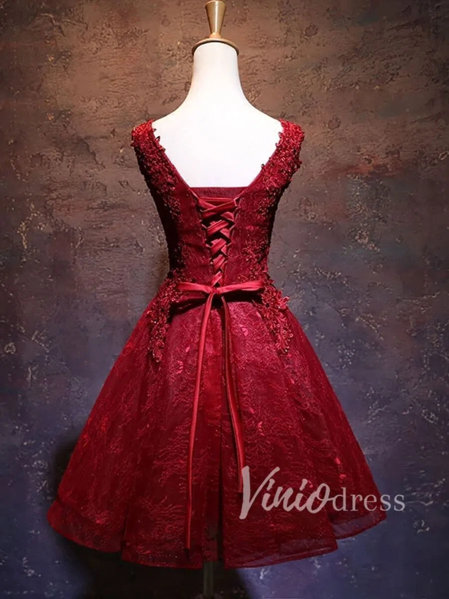 Black Lace Homecoming Dresses Short Party Dress SD1076-Homecoming Dresses 2025 -Viniodress-Black-Custom Size-