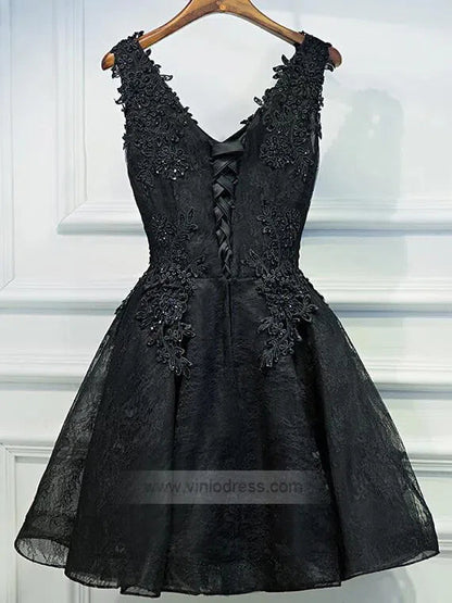 Black Lace Homecoming Dresses Short Party Dress SD1076-Homecoming Dresses 2025 -Viniodress-Black-Custom Size-