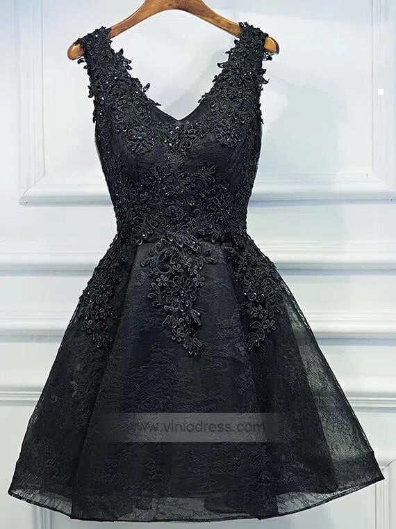 Black Lace Homecoming Dresses Short Party Dress SD1076-Homecoming Dresses 2025 -Viniodress-Black-Custom Size-