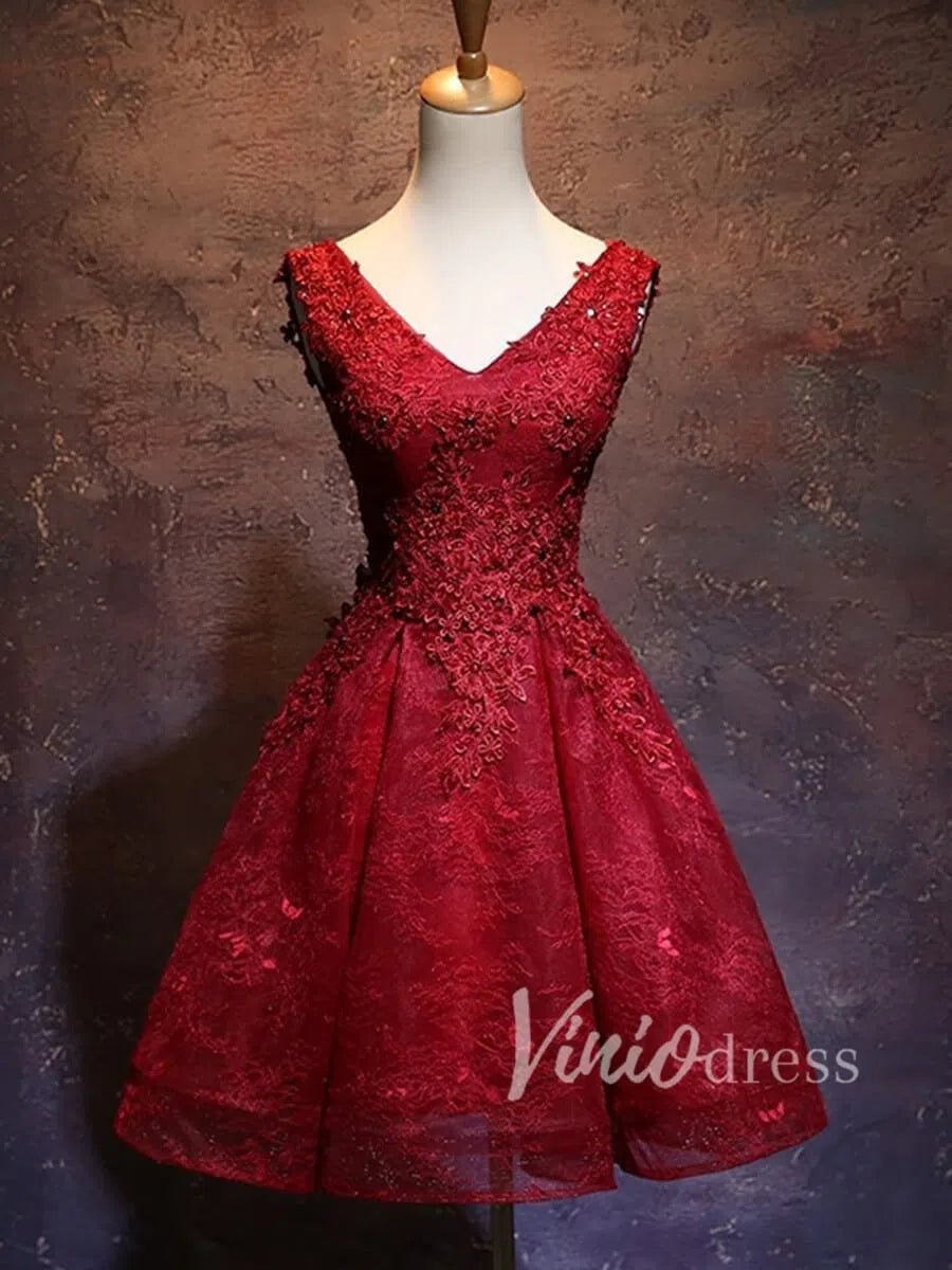 Black Lace Homecoming Dresses Short Party Dress SD1076-Homecoming Dresses 2025 -Viniodress-Rose Red-Custom Size-