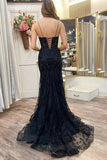 prom dresses 2025 Black Lace Mermaid Prom Dresses Spaghetti Strap V-neck Evening Dress FD3672-plus size wedding dresses Viniodress-Black-Custom Size-