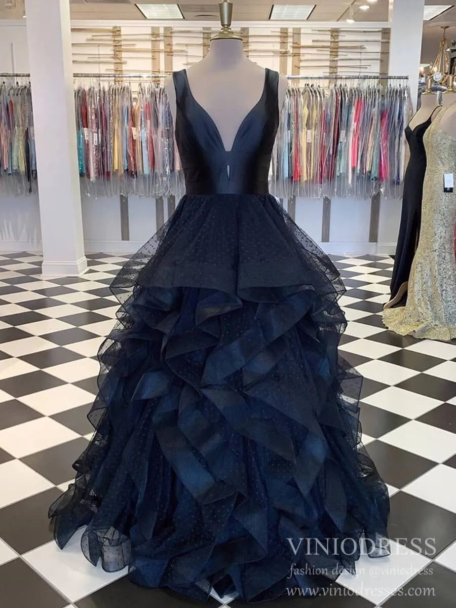 Black Layered Prom Dresses Dotted Tulle Junior Ball Gown FD2140-prom dresses 2025 -Viniodress-Black-Custom Size-