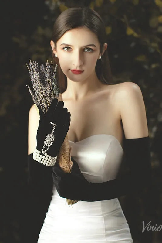 Black Long Evening Gloves for Women, Stretch Opera Length Formal Gloves, Elegant Prom Wedding Party Costume Gloves-Bridal Gloves 2026-Viniodress-Black-Elbow-