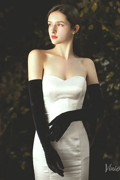 Black Long Evening Gloves for Women, Stretch Opera Length Formal Gloves, Elegant Prom Wedding Party Costume Gloves-Bridal Gloves 2026-Viniodress-Black-Elbow-