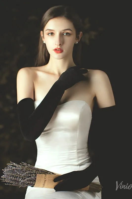 Black Long Evening Gloves for Women, Stretch Opera Length Formal Gloves, Elegant Prom Wedding Party Costume Gloves-Bridal Gloves 2026-Viniodress-Black-Elbow-