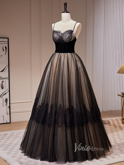 Black Long Prom Dresses Spaghetti Strap Homecoming Dress SD1620-prom dresses 2025 -Viniodress-Long-Black-Custom Size