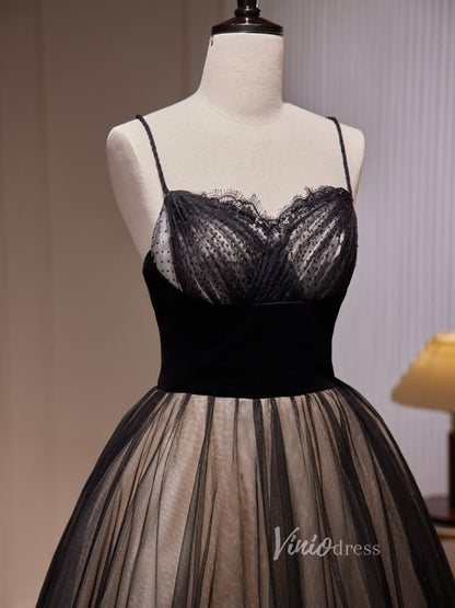 Black Long Prom Dresses Spaghetti Strap Homecoming Dress SD1620-prom dresses 2025 -Viniodress-Long-Black-Custom Size