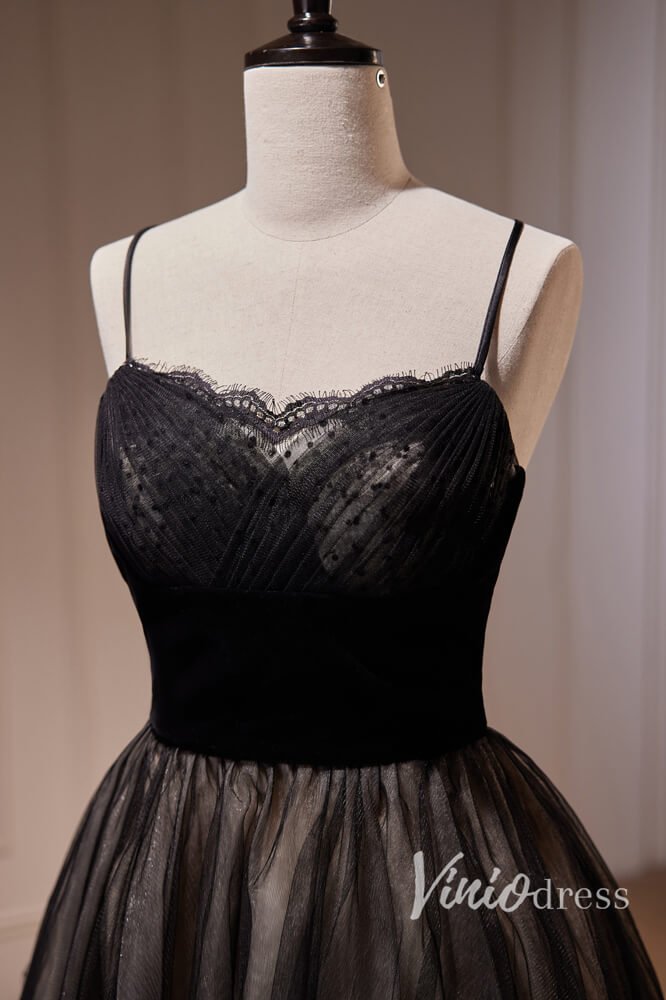 Black Long Prom Dresses Spaghetti Strap Homecoming Dress SD1620-prom dresses 2025 -Viniodress-Long-Black-Custom Size