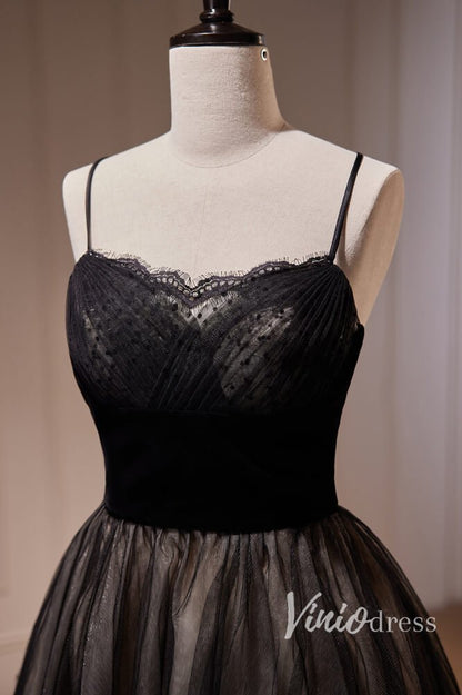 Black Long Prom Dresses Spaghetti Strap Homecoming Dress SD1620-prom dresses 2025 -Viniodress-Long-Black-Custom Size