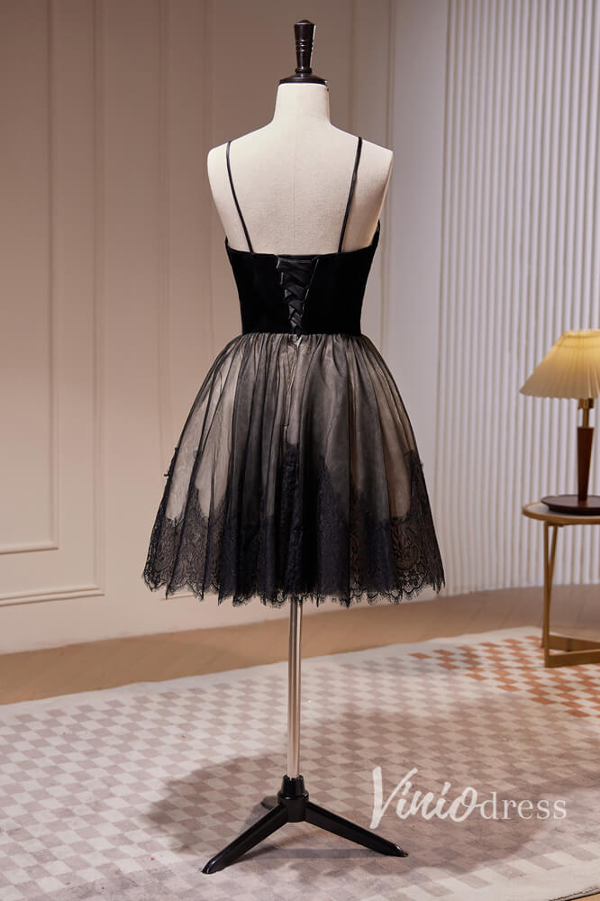 Black Long Prom Dresses Spaghetti Strap Homecoming Dress SD1620-prom dresses 2025 -Viniodress-Long-Black-Custom Size