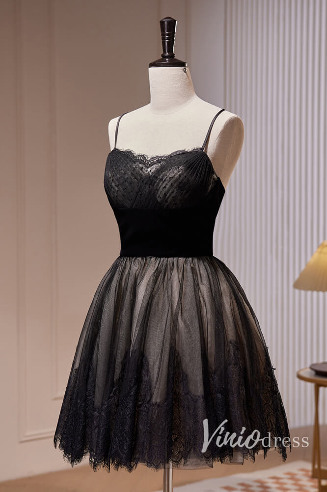 Black Long Prom Dresses Spaghetti Strap Homecoming Dress SD1620-prom dresses 2025 -Viniodress-Long-Black-Custom Size