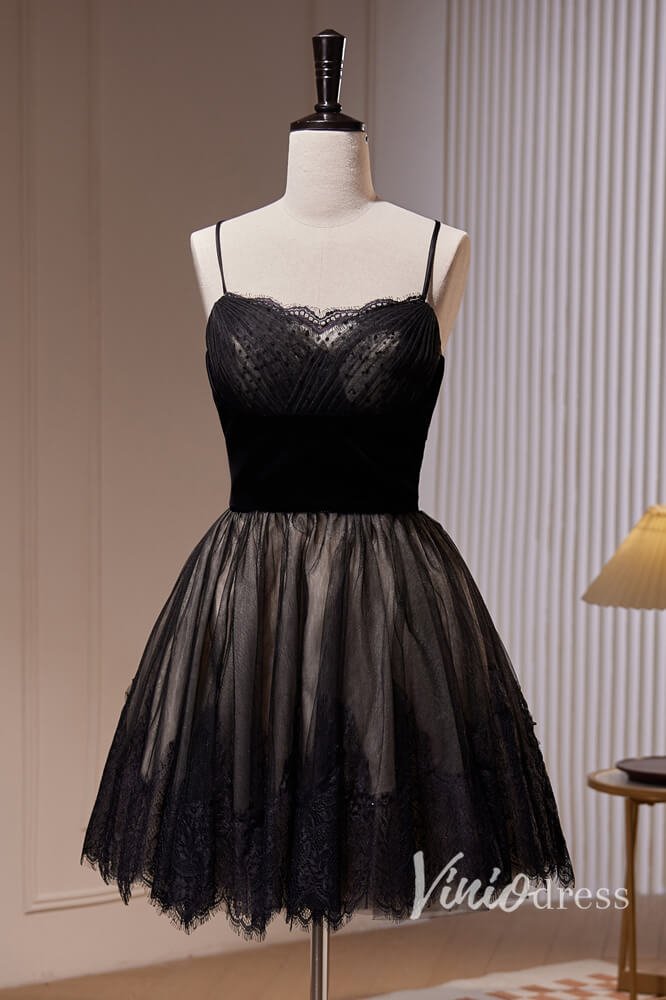 Black Long Prom Dresses Spaghetti Strap Homecoming Dress SD1620-prom dresses 2025 -Viniodress-Short-Black-Custom Size